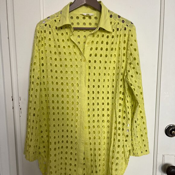 ADIVA Yellow Eyelet Button Down - 100% Cotton - Size XL - Picture 1 of 5